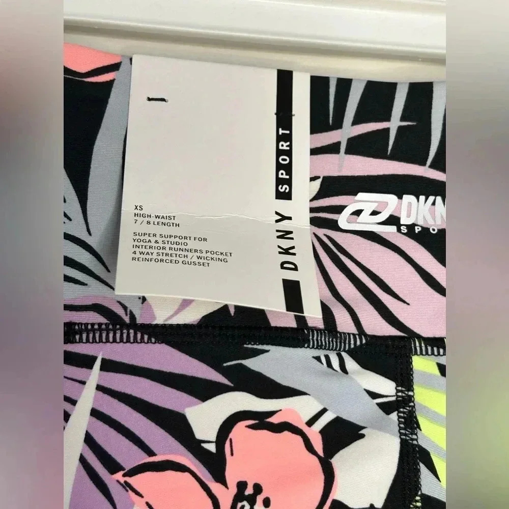 NWT DKNY Sport 7/8 Leggings Women's XS Pink Floral High Rise Side Pockets - Picture 7 of 15